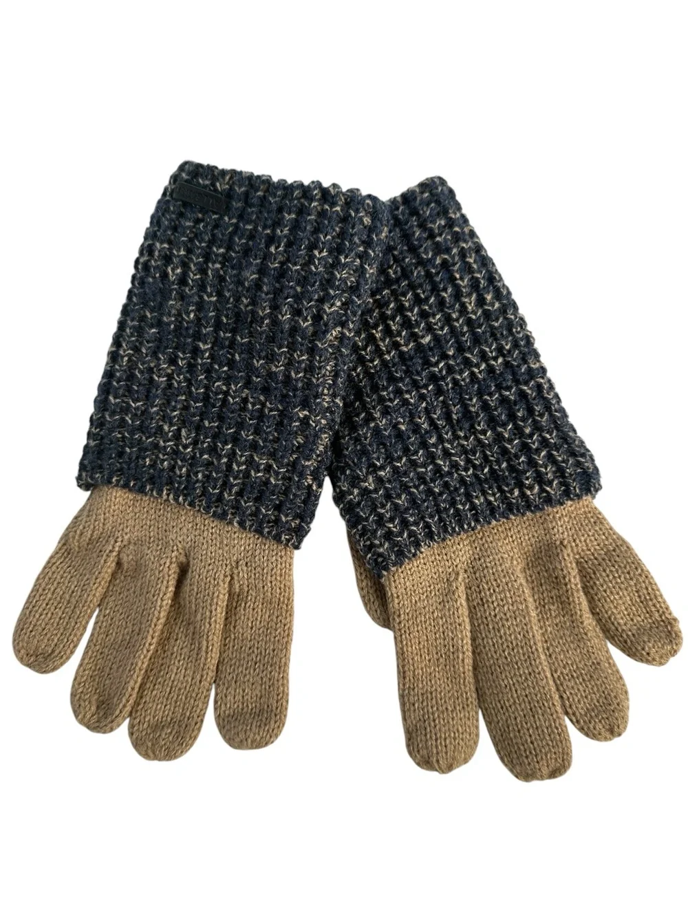 AllSaints Angled Stitch Marled Wool Blend Gloves Navy Tan Multi NWOT